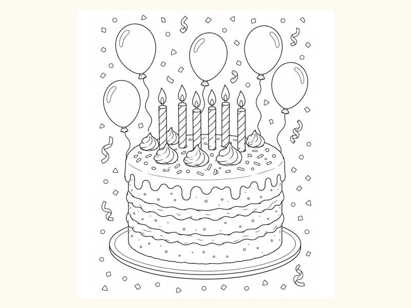 Birthday Cake Coloring Page 7 printable preview