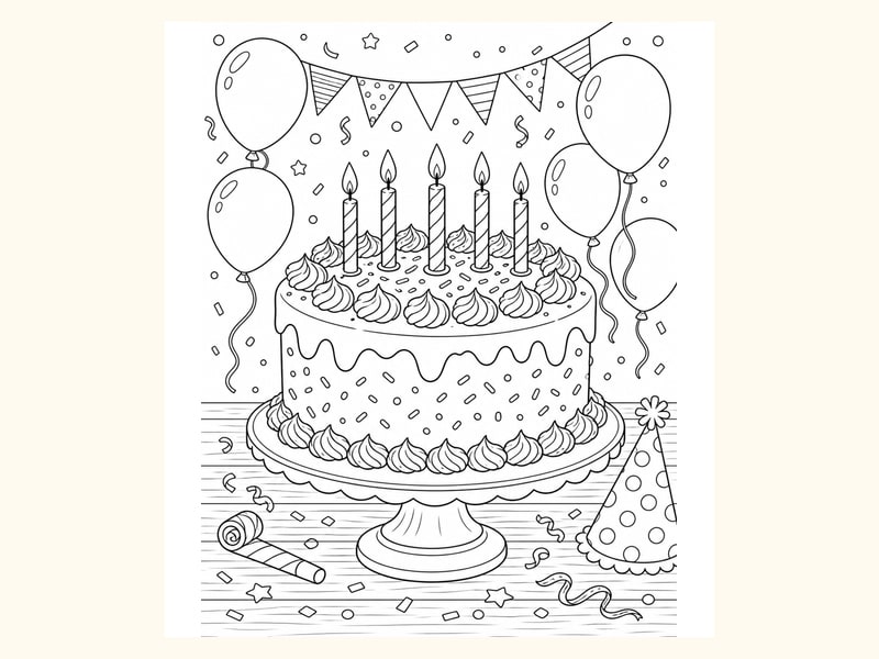 Birthday Cake Coloring Page 8 printable preview
