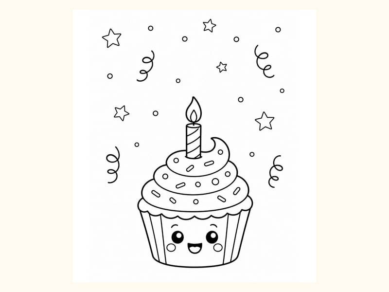 Birthday Cupcake Coloring Page 1 printable preview