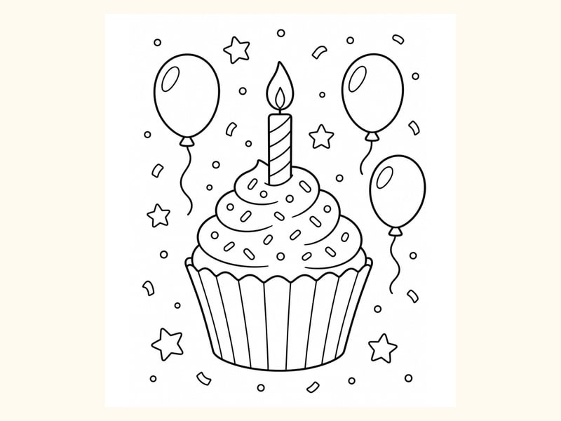 Birthday Cupcake Coloring Page 10 printable preview