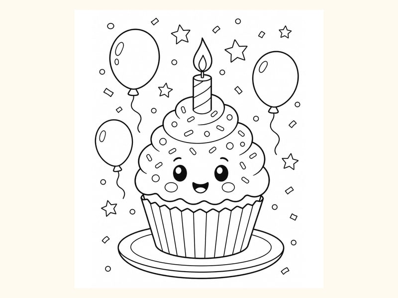 Birthday Cupcake Coloring Page 2 printable preview