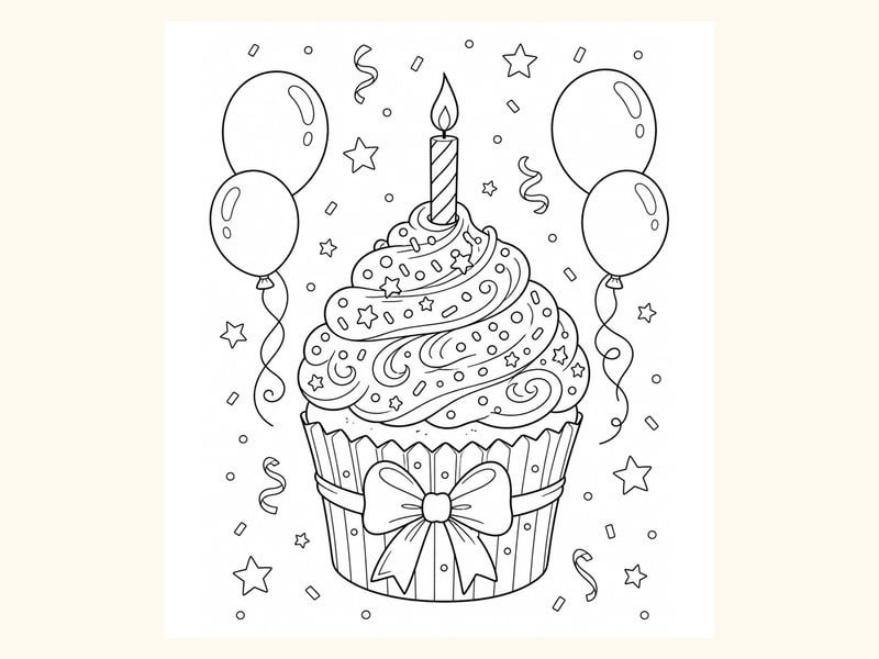 Birthday Cupcake Coloring Page 3 printable preview