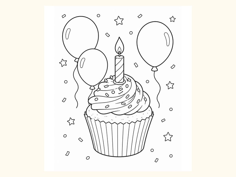 Birthday Cupcake Coloring Page 4 printable preview