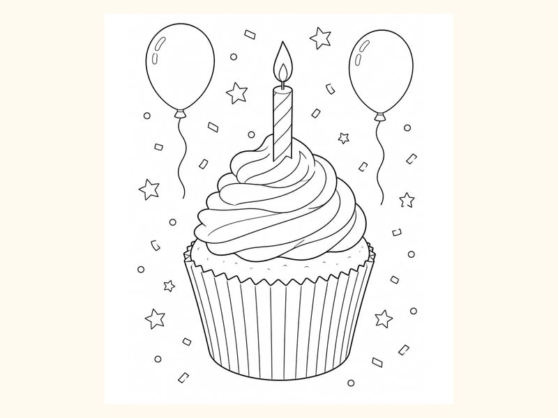 Birthday Cupcake Coloring Page 5 printable preview