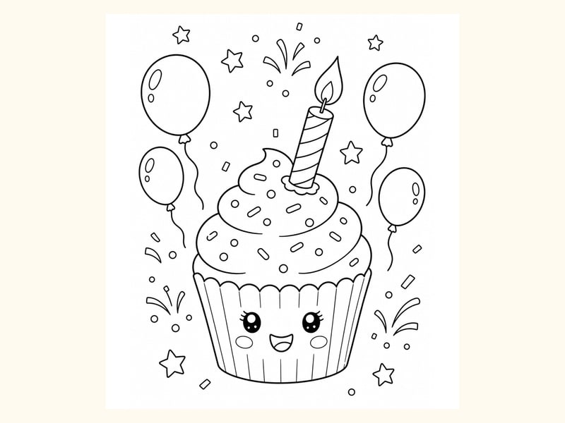 Birthday Cupcake Coloring Page 6 printable preview