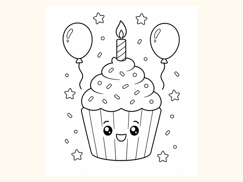 Birthday Cupcake Coloring Page 7 printable preview