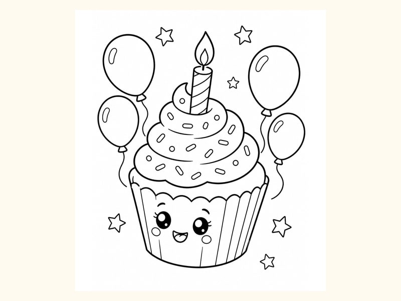 Birthday Cupcake Coloring Page 8 printable preview