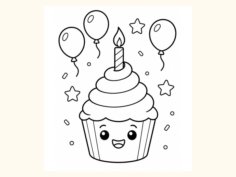 Birthday Cupcake Coloring Page 9 printable preview