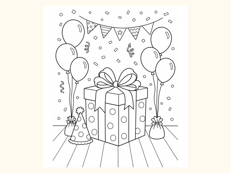 Birthday Gift Coloring Page 7 printable preview