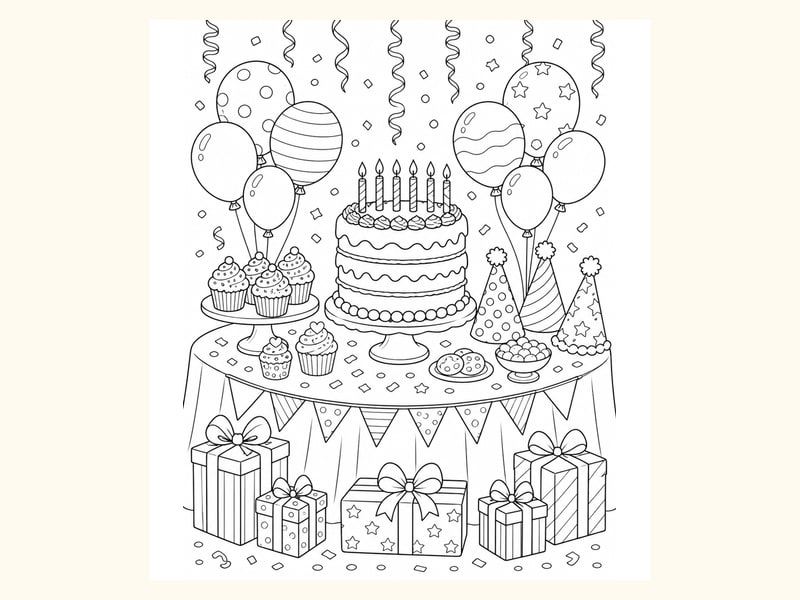 Birthday Party Table Coloring Page 1 printable preview