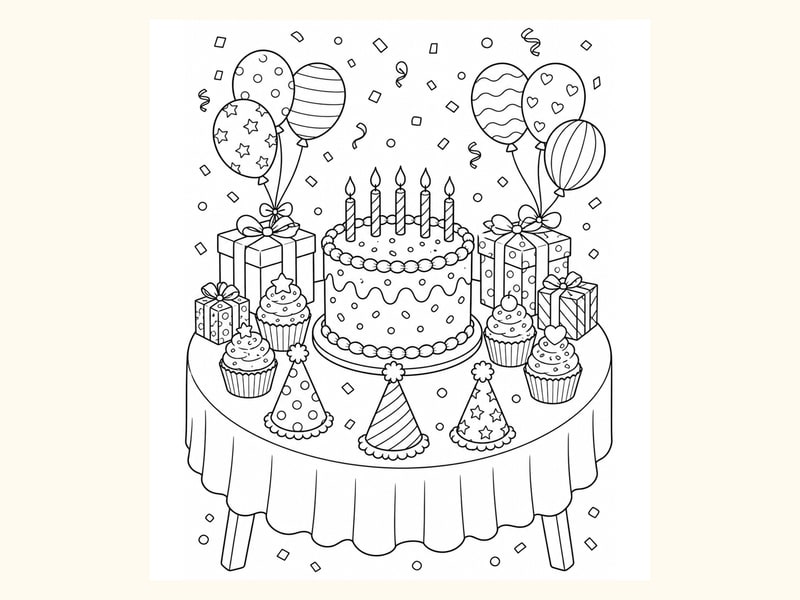 Birthday Party Table Coloring Page 10 printable preview