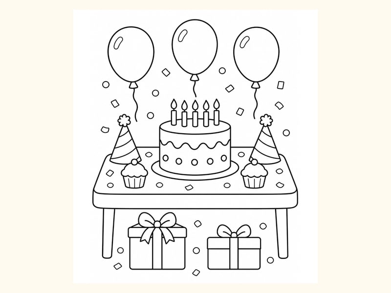 Birthday Party Table Coloring Page 2 printable preview