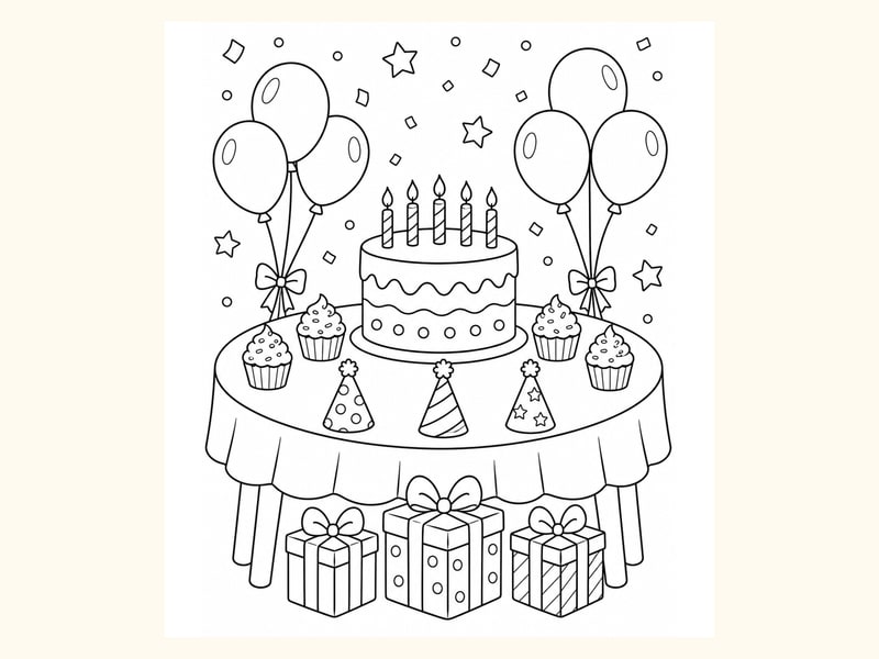 Birthday Party Table Coloring Page 3 printable preview