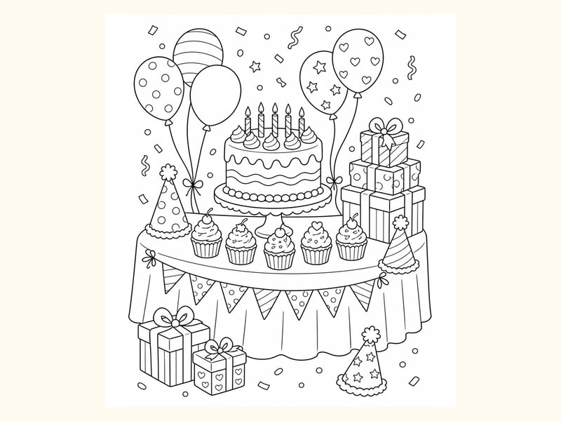 Birthday Party Table Coloring Page 4 printable preview