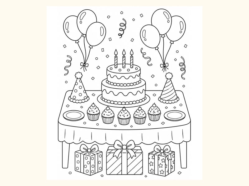 Birthday Party Table Coloring Page 5 printable preview