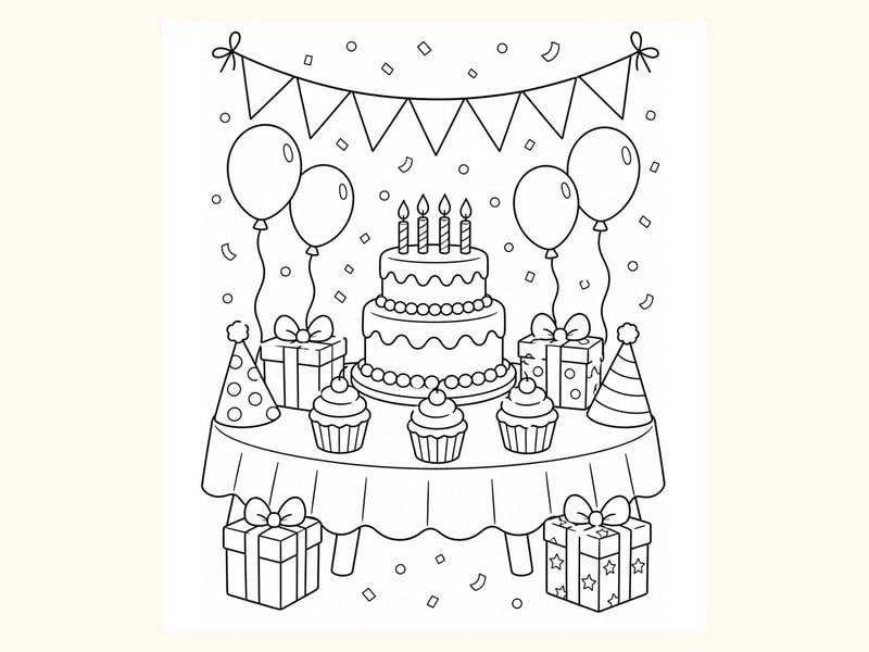 Birthday Party Table Coloring Page 6 printable preview