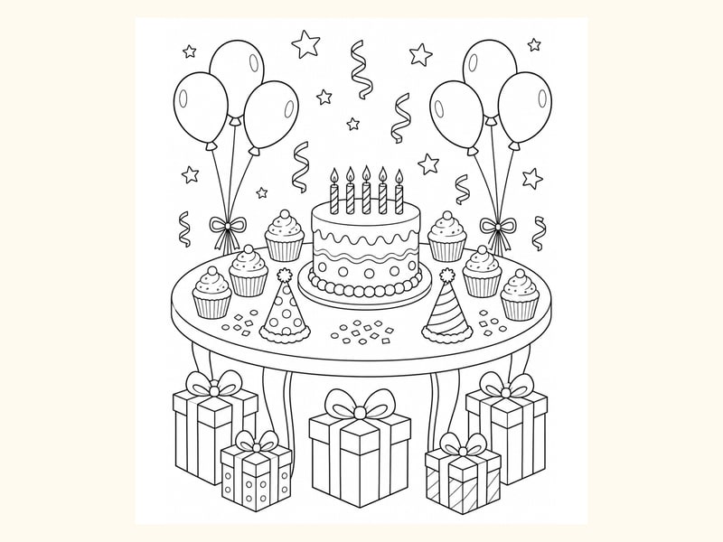Birthday Party Table Coloring Page 7 printable preview