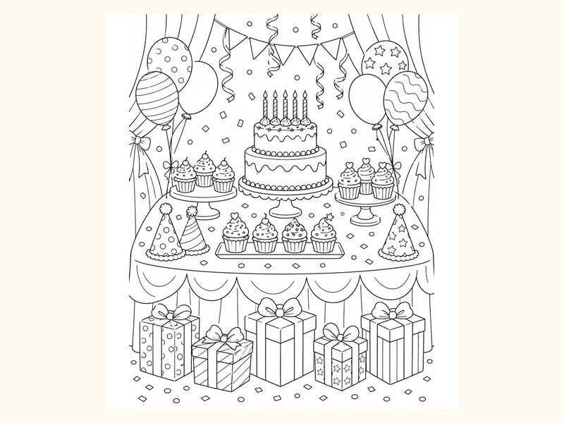 Birthday Party Table Coloring Page 8 printable preview