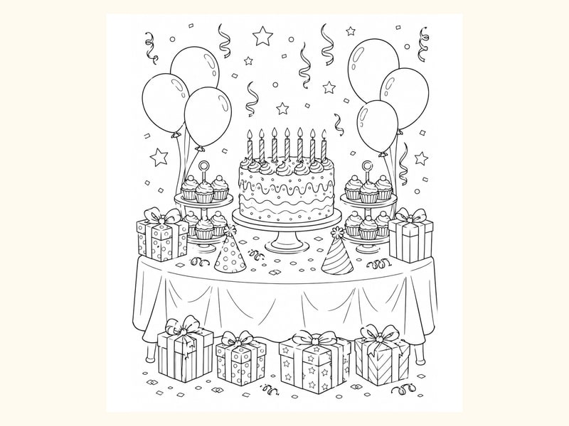 Birthday Party Table Coloring Page 9 printable preview
