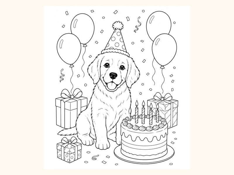 Birthday Puppy Coloring Page 10 printable preview