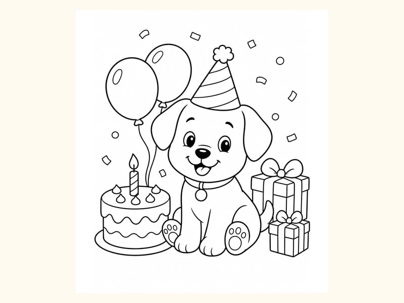 Birthday Puppy Coloring Page 2 printable preview