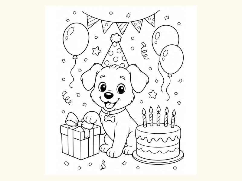 Birthday Puppy Coloring Page 5 printable preview