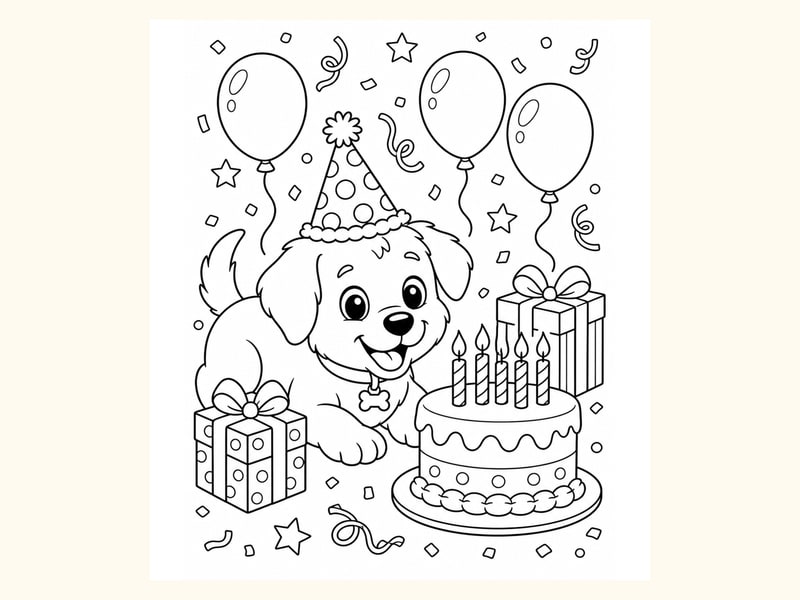 Birthday Puppy Coloring Page 6 printable preview