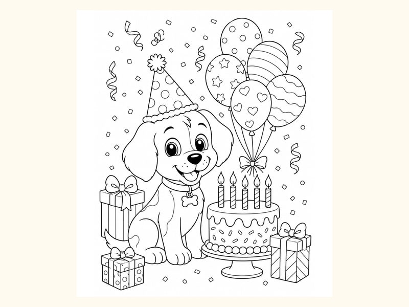 Birthday Puppy Coloring Page 7 printable preview