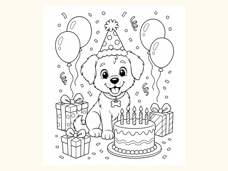 Birthday Puppy Coloring Page 8 printable preview