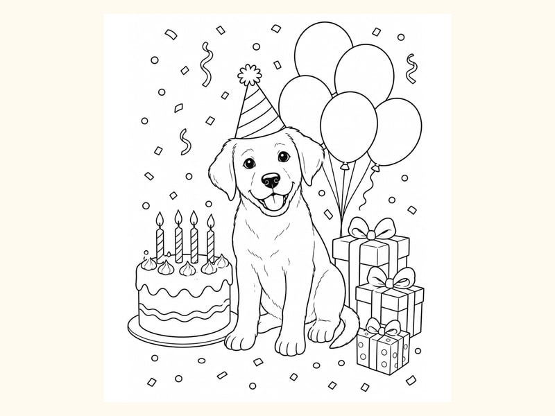 Birthday Puppy Coloring Page 9 printable preview