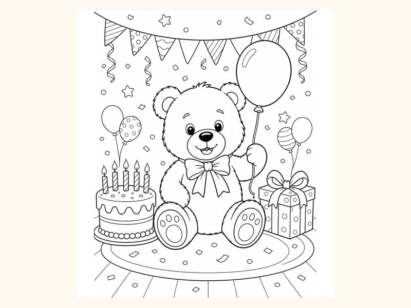 Birthday Teddy Bear Coloring Page 10 printable preview