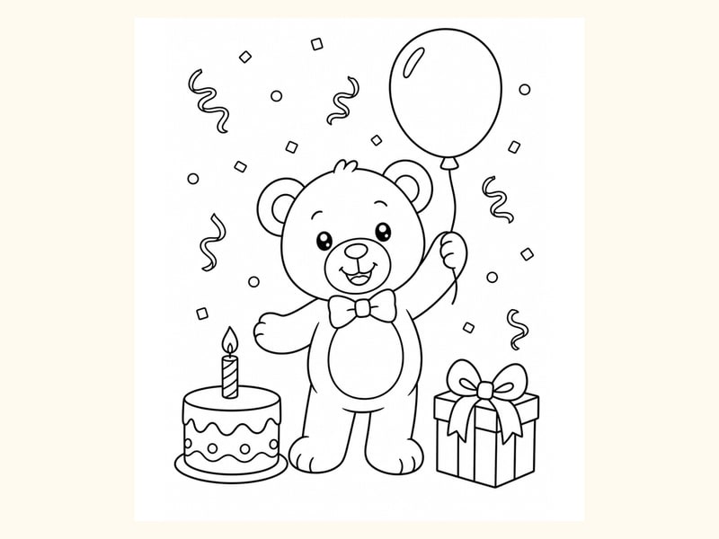 Birthday Teddy Bear Coloring Page 2 printable preview