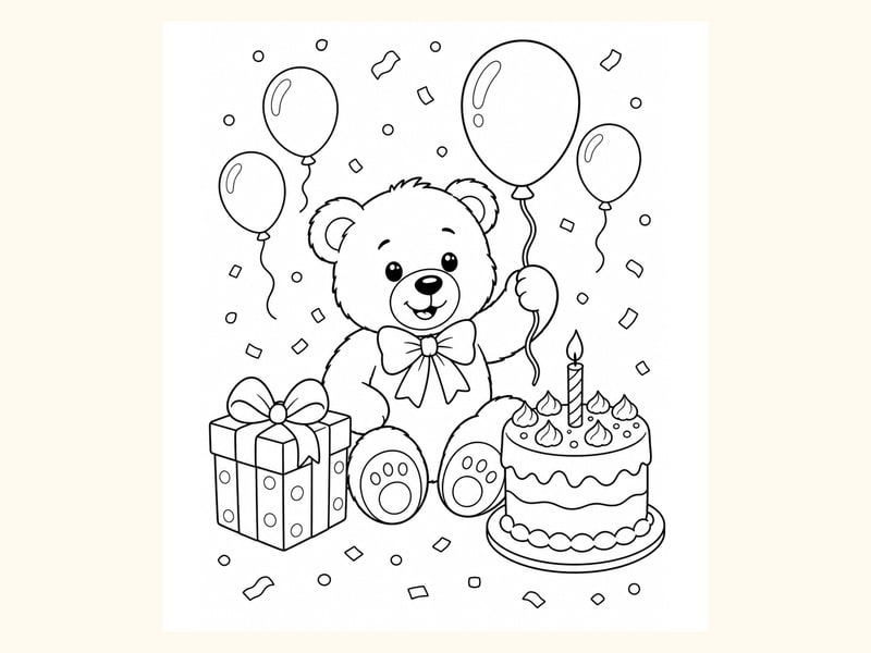 Birthday Teddy Bear Coloring Page 3 printable preview