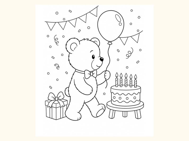 Birthday Teddy Bear Coloring Page 5 printable preview
