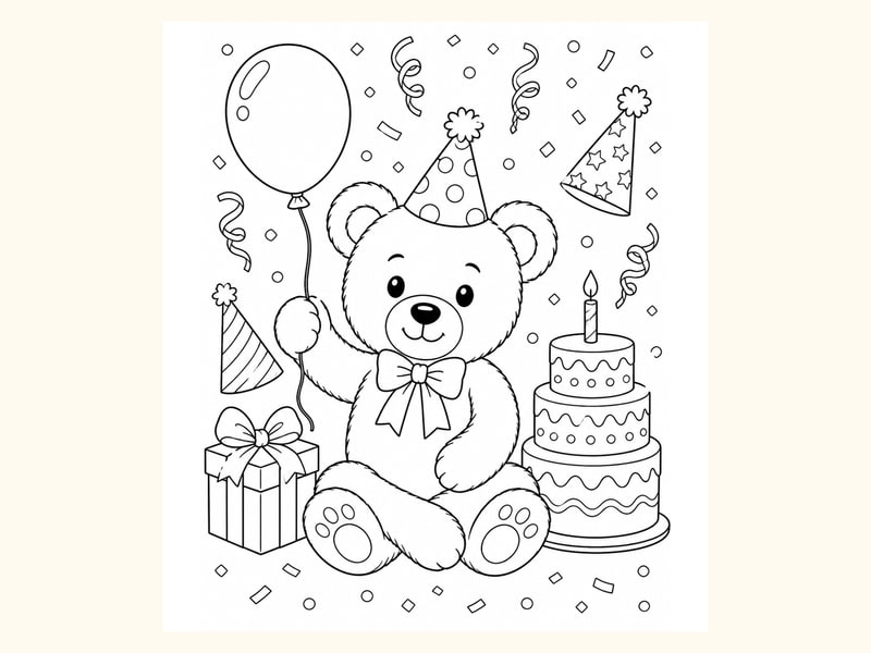 Birthday Teddy Bear Coloring Page 6 printable preview