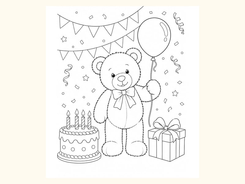 Birthday Teddy Bear Coloring Page 7 printable preview