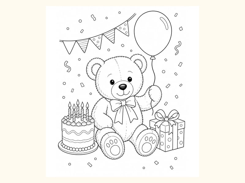 Birthday Teddy Bear Coloring Page 8 printable preview