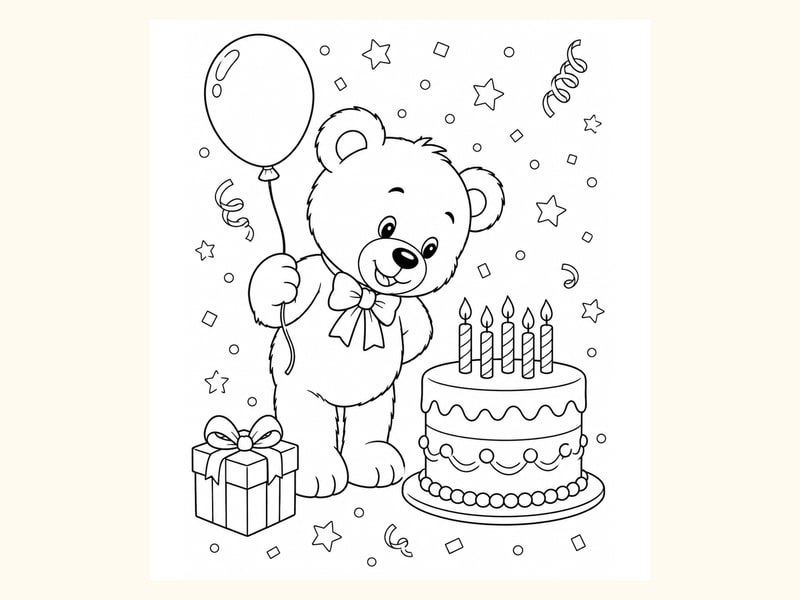 Birthday Teddy Bear Coloring Page 9 printable preview