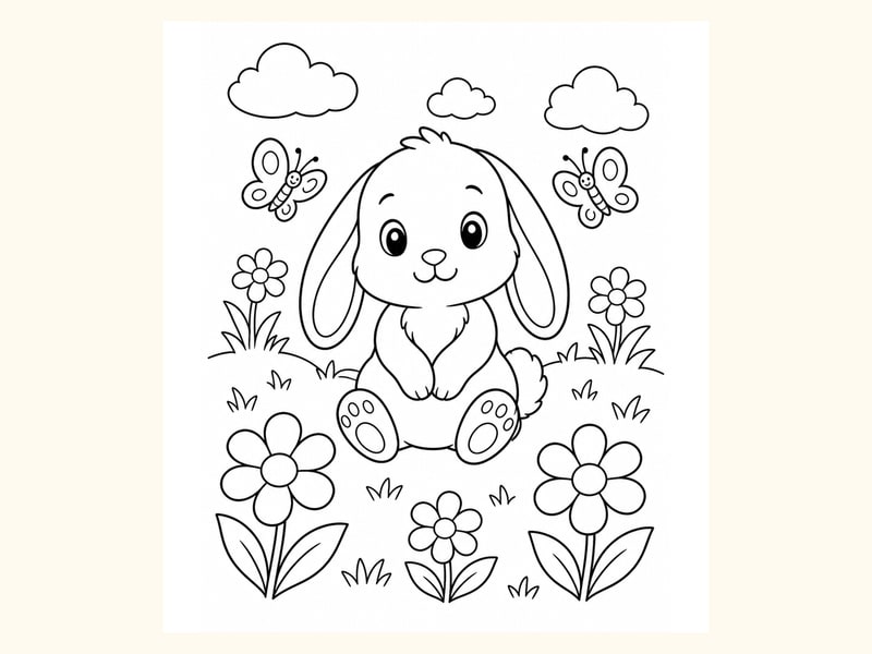 Bunny Spring Coloring Page 1 printable preview