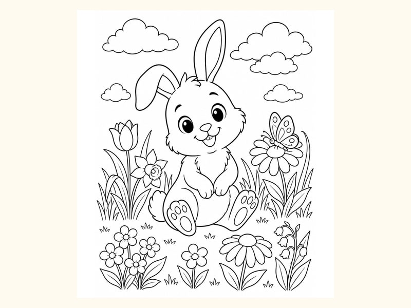 Bunny Spring Coloring Page 2 printable preview