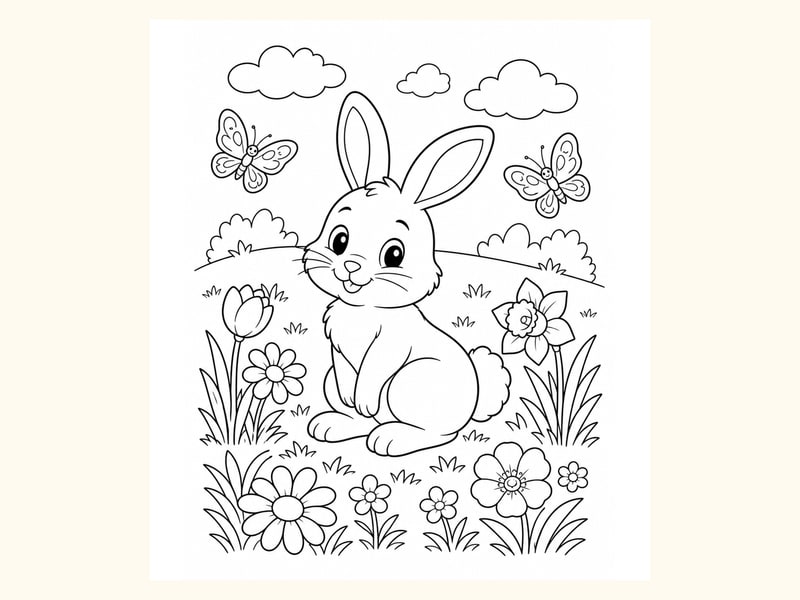 Bunny Spring Coloring Page 3 printable preview