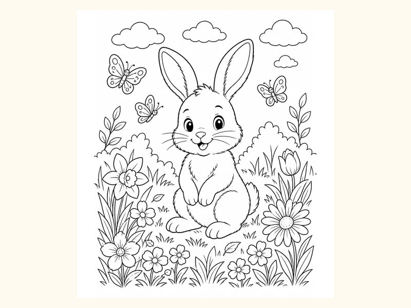 Bunny Spring Coloring Page 4 printable preview