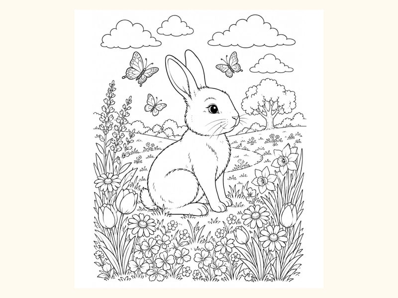Bunny Spring Coloring Page 5 printable preview