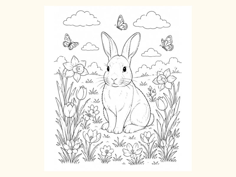 Bunny Spring Coloring Page 6 printable preview