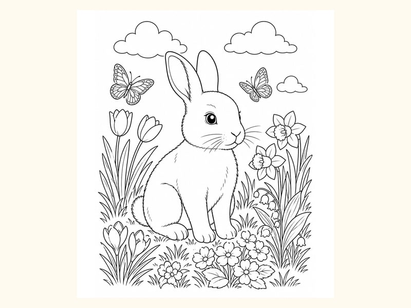 Bunny Spring Coloring Page 7 printable preview