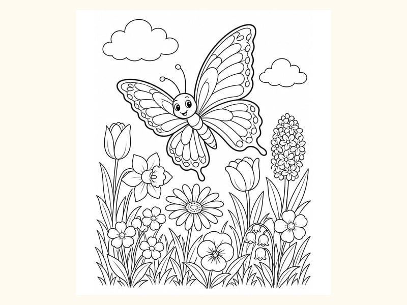 Butterfly Spring Coloring Page 3 printable preview