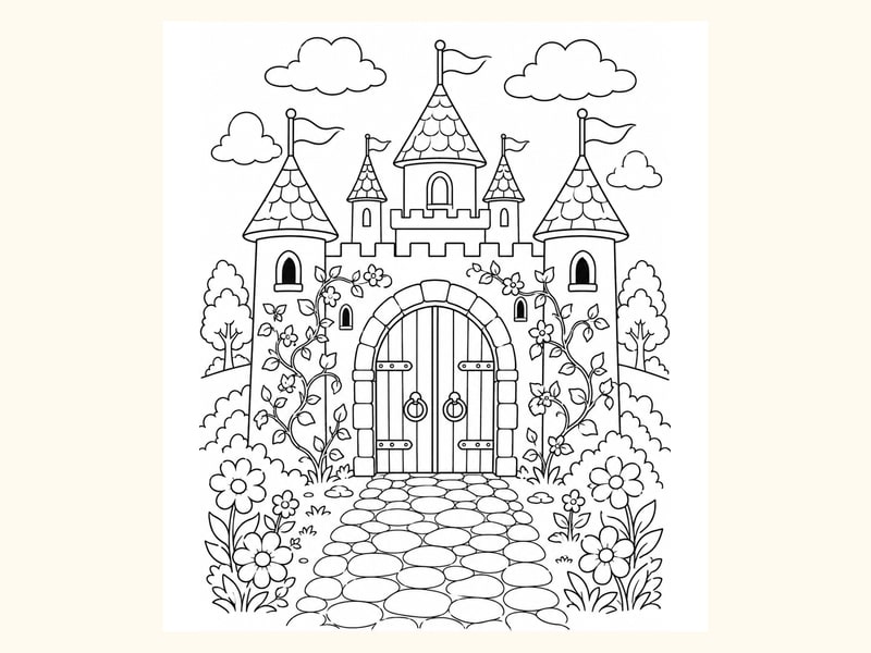 Castle Gate with Flags printable preview
