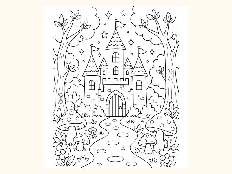 Castle in an Enchanted Forest with Mushrooms printable preview