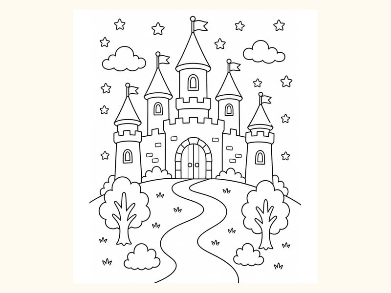 Castle on a Hill with Winding Path printable preview