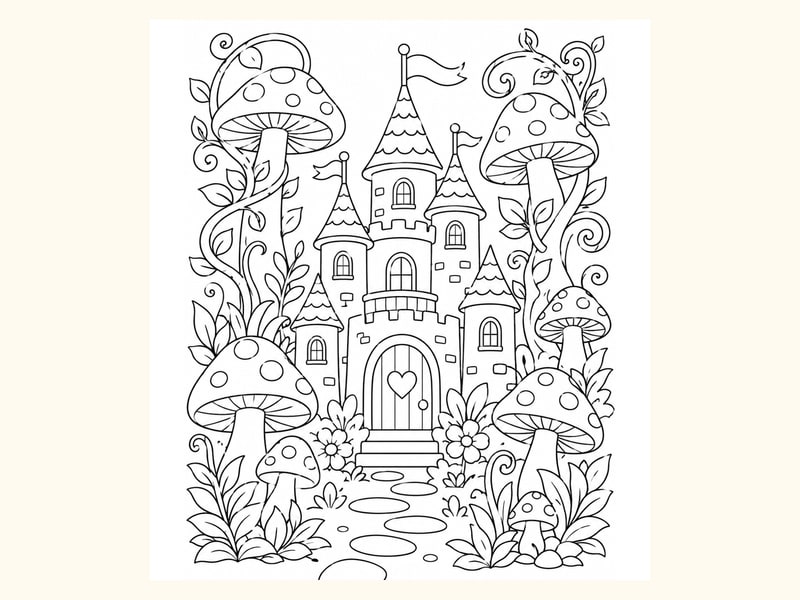 Castle Surrounded by Giant Mushrooms printable preview